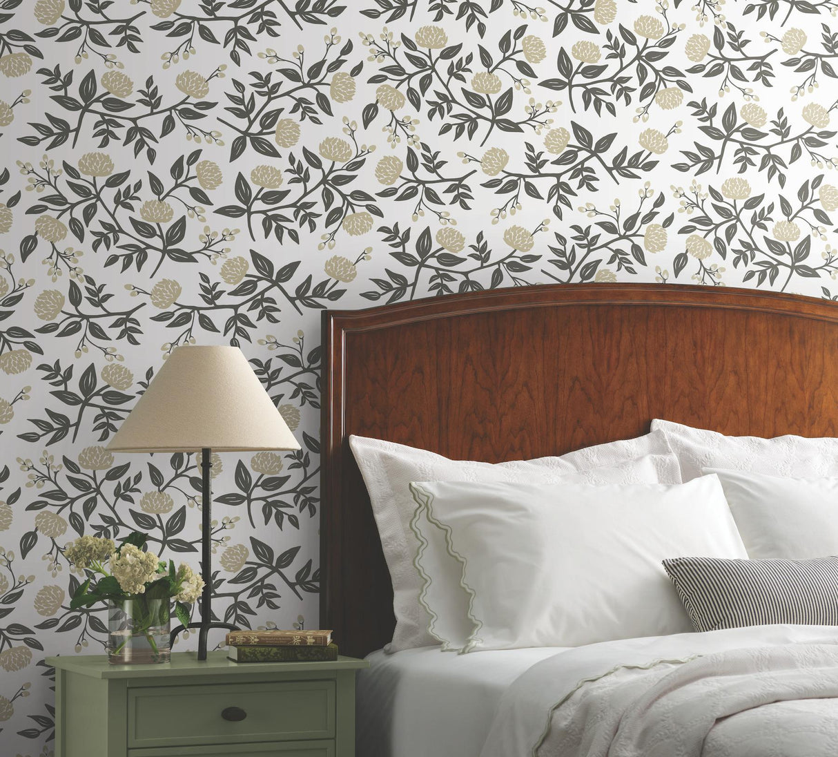 Rifle Paper Co. Peonies Gold Floral Premium Peel + Stick Wallpaper