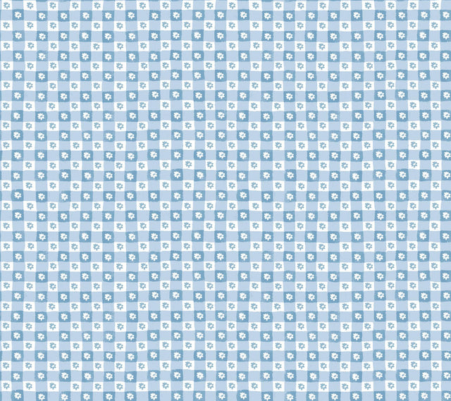 Rifle Paper Co. Daisy Gingham Blue Floral Check Premium Peel + Stick Wallpaper