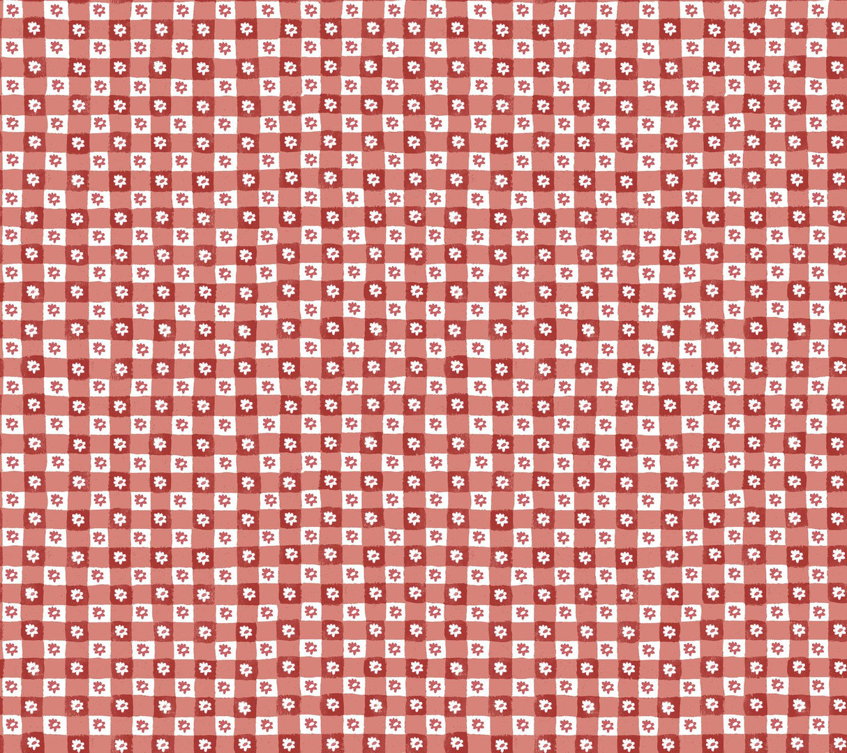 Rifle Paper Co. Daisy Gingham Red Floral Check Premium Peel + Stick Wallpaper