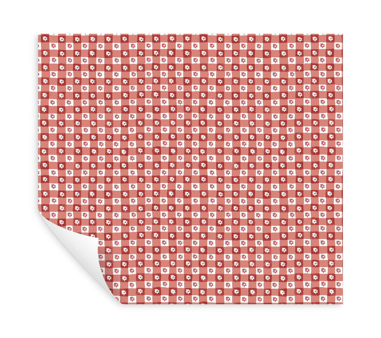 Rifle Paper Co. Daisy Gingham Red Floral Check Premium Peel + Stick Wallpaper