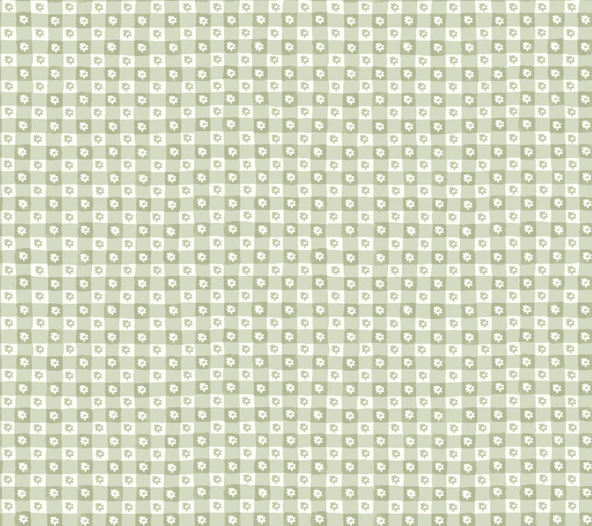 Rifle Paper Co. Daisy Gingham Green Floral Check Premium Peel + Stick Wallpaper