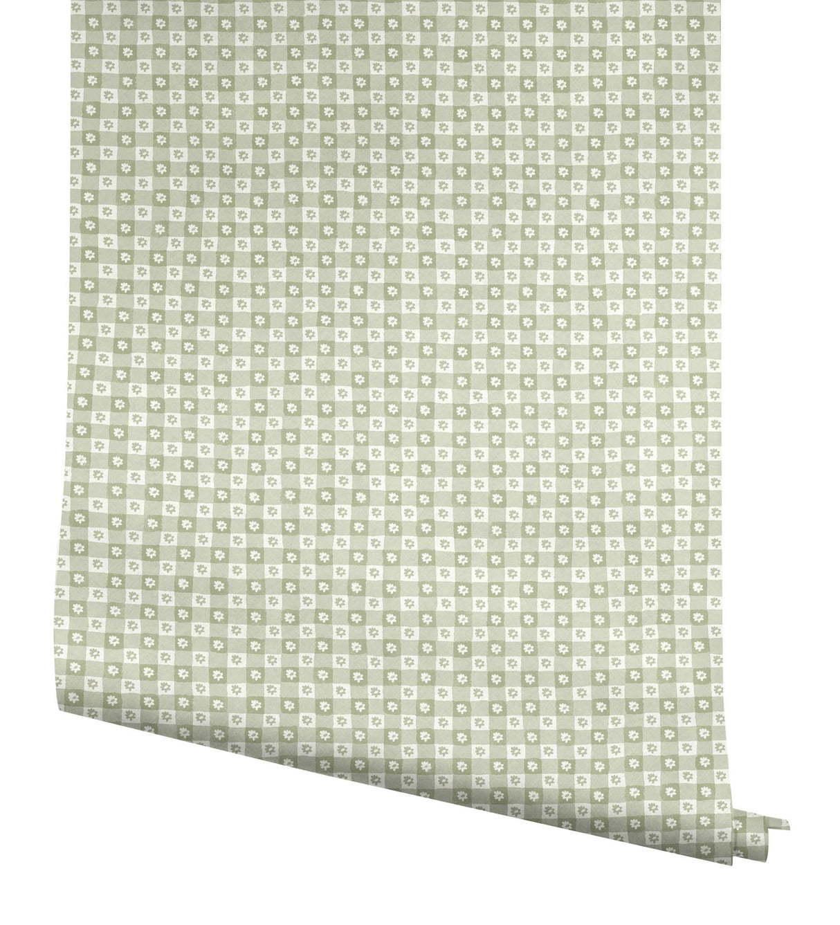 Rifle Paper Co. Daisy Gingham Green Floral Check Premium Peel + Stick Wallpaper