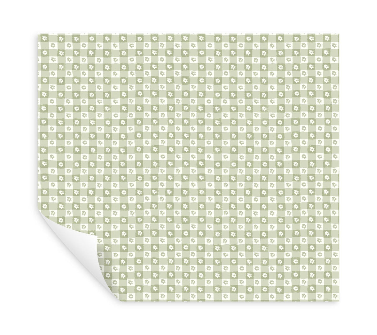 Rifle Paper Co. Daisy Gingham Green Floral Check Premium Peel + Stick Wallpaper