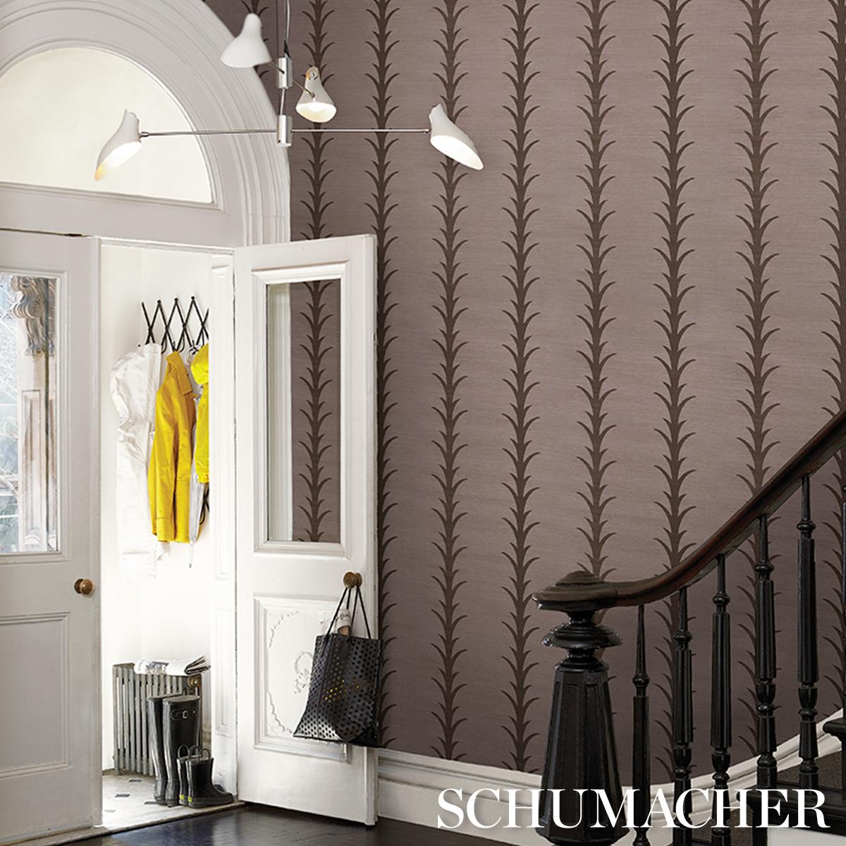 Schumacher Acanthus Stripe Sisal Rose Antique Wallpaper