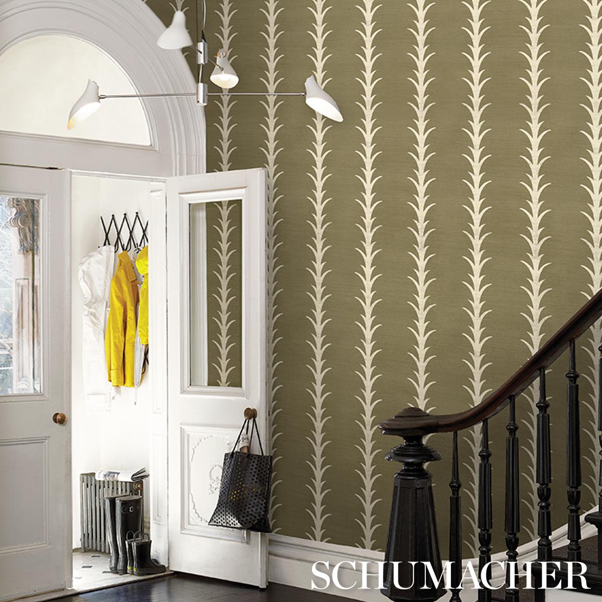 Schumacher Acanthus Stripe Sisal Juniper Wallpaper