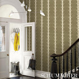 Schumacher Acanthus Stripe Sisal Juniper Wallpaper