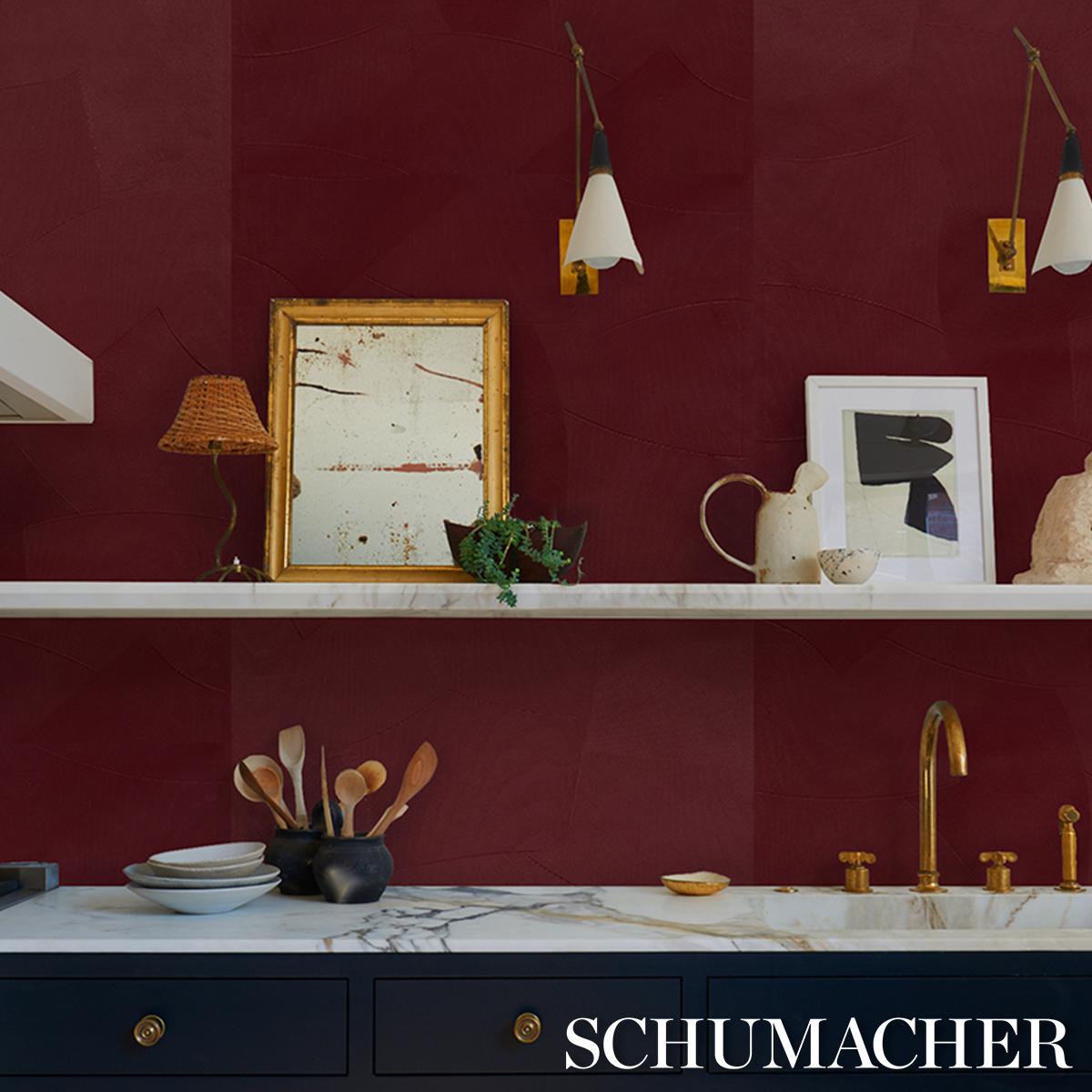 Schumacher Hand Combed Plaster Oxblood Wallpaper