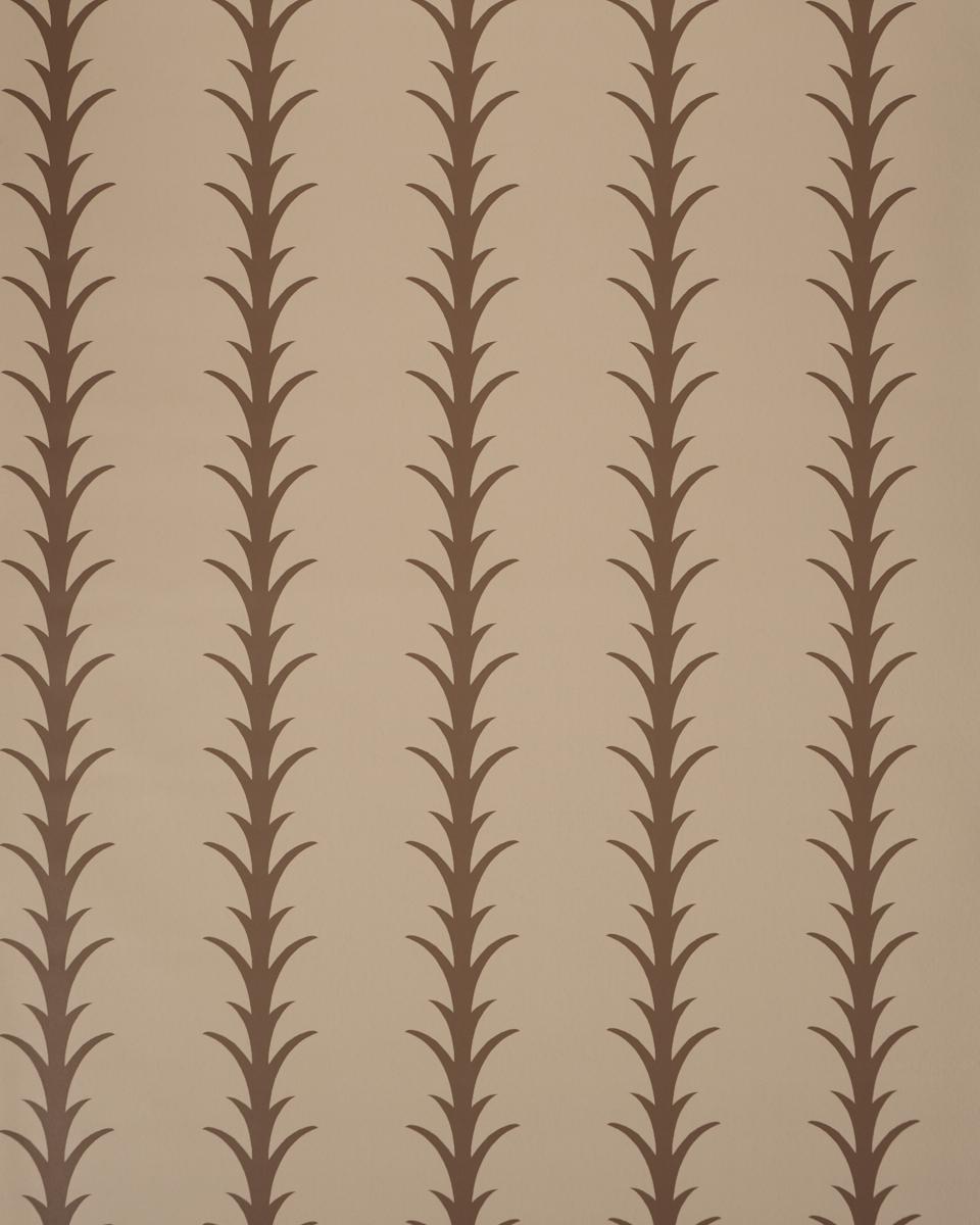 Schumacher Acanthus Stripe Brown On Beige Wallpaper