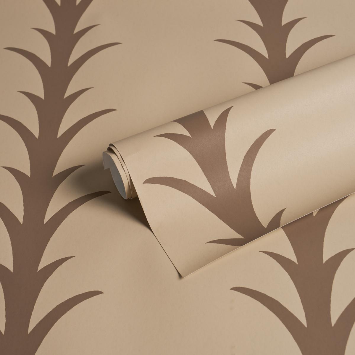 Schumacher Acanthus Stripe Brown On Beige Wallpaper