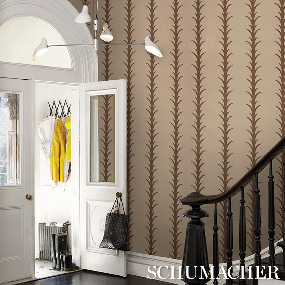 Schumacher Acanthus Stripe Brown On Beige Wallpaper