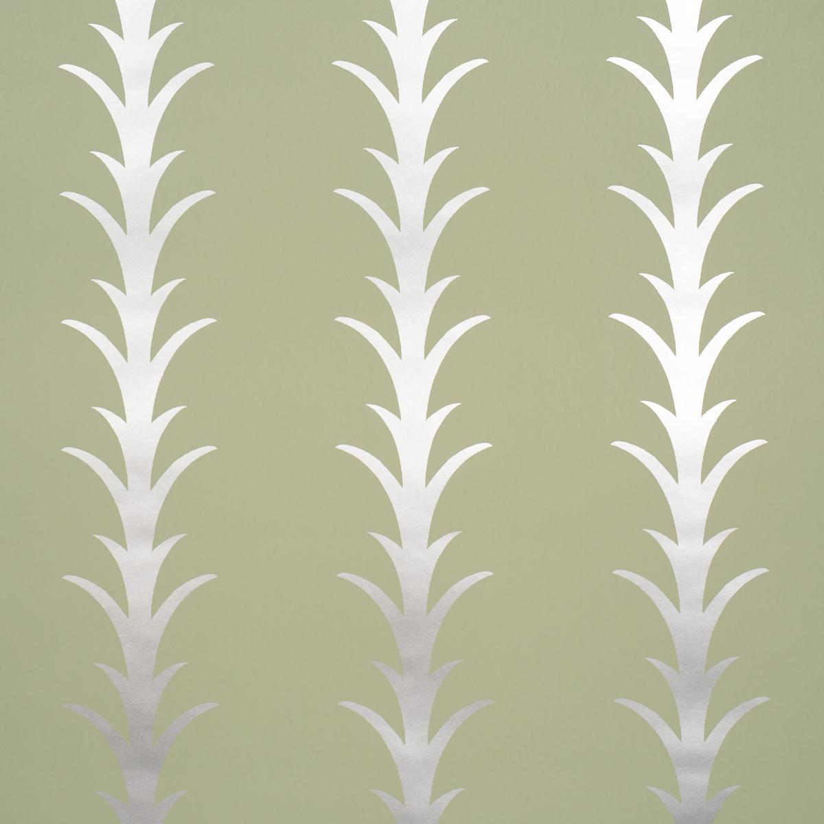 Schumacher Acanthus Stripe Metallic On Sage Wallpaper