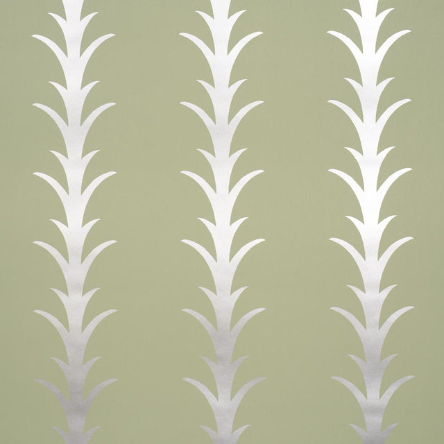 Schumacher Acanthus Stripe Metallic On Sage Wallpaper