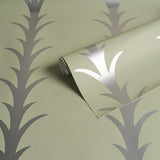 Schumacher Acanthus Stripe Metallic On Sage Wallpaper
