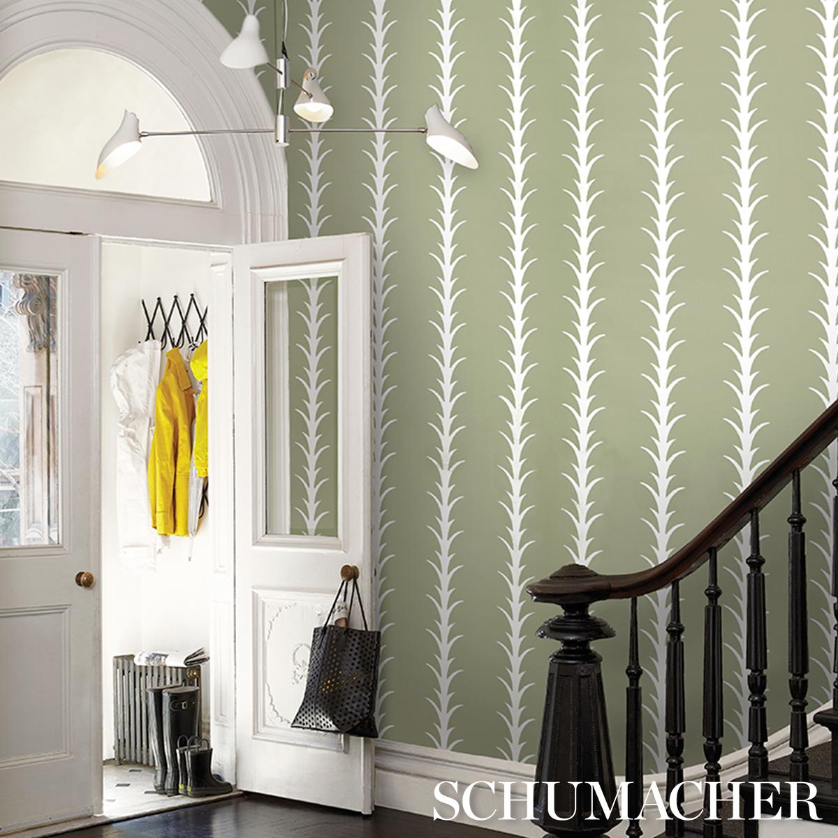 Schumacher Acanthus Stripe Metallic On Sage Wallpaper