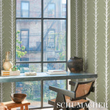 Schumacher Acanthus Stripe Metallic On Sage Wallpaper
