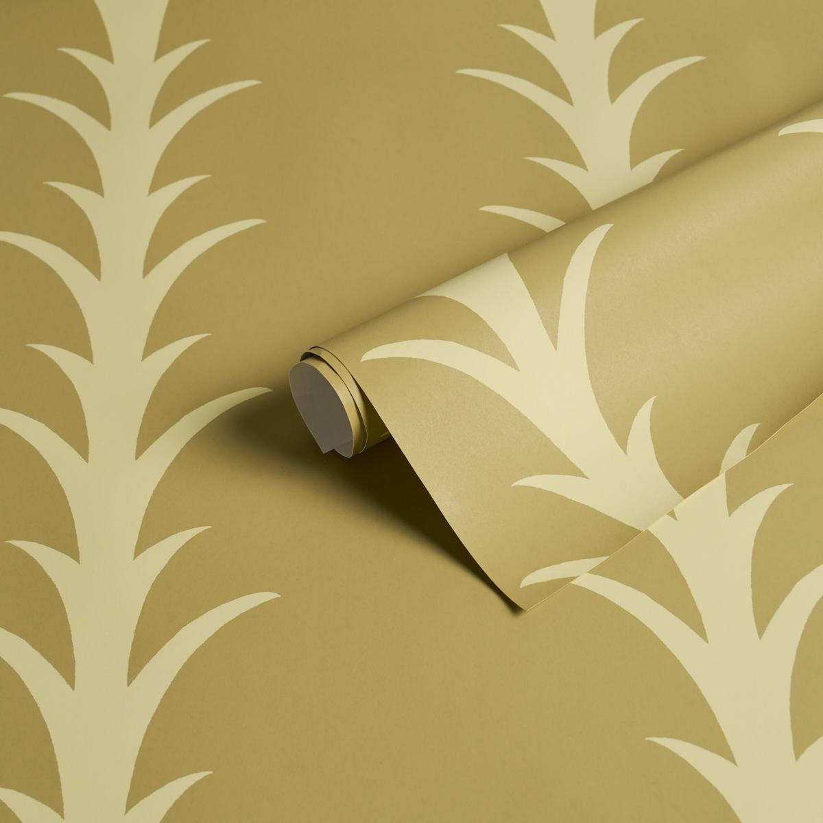 Schumacher Acanthus Stripe Anis On Chartreuse Wallpaper