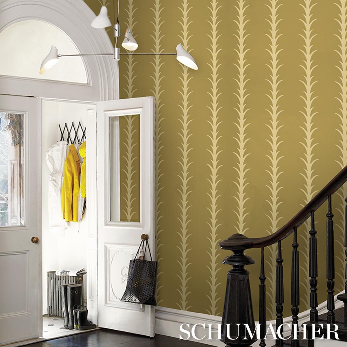 Schumacher Acanthus Stripe Anis On Chartreuse Wallpaper