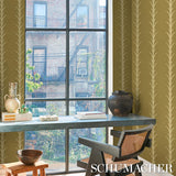 Schumacher Acanthus Stripe Anis On Chartreuse Wallpaper