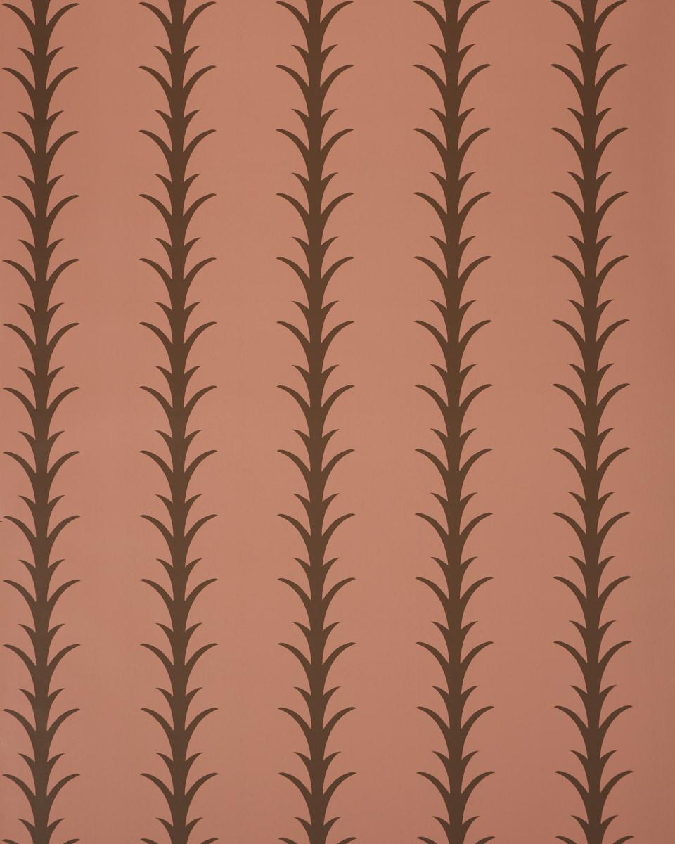 Schumacher Acanthus Stripe Brown On Rosewood Wallpaper