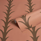Schumacher Acanthus Stripe Brown On Rosewood Wallpaper
