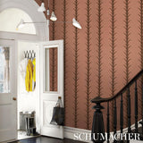 Schumacher Acanthus Stripe Brown On Rosewood Wallpaper