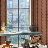 Schumacher Acanthus Stripe Brown On Rosewood Wallpaper