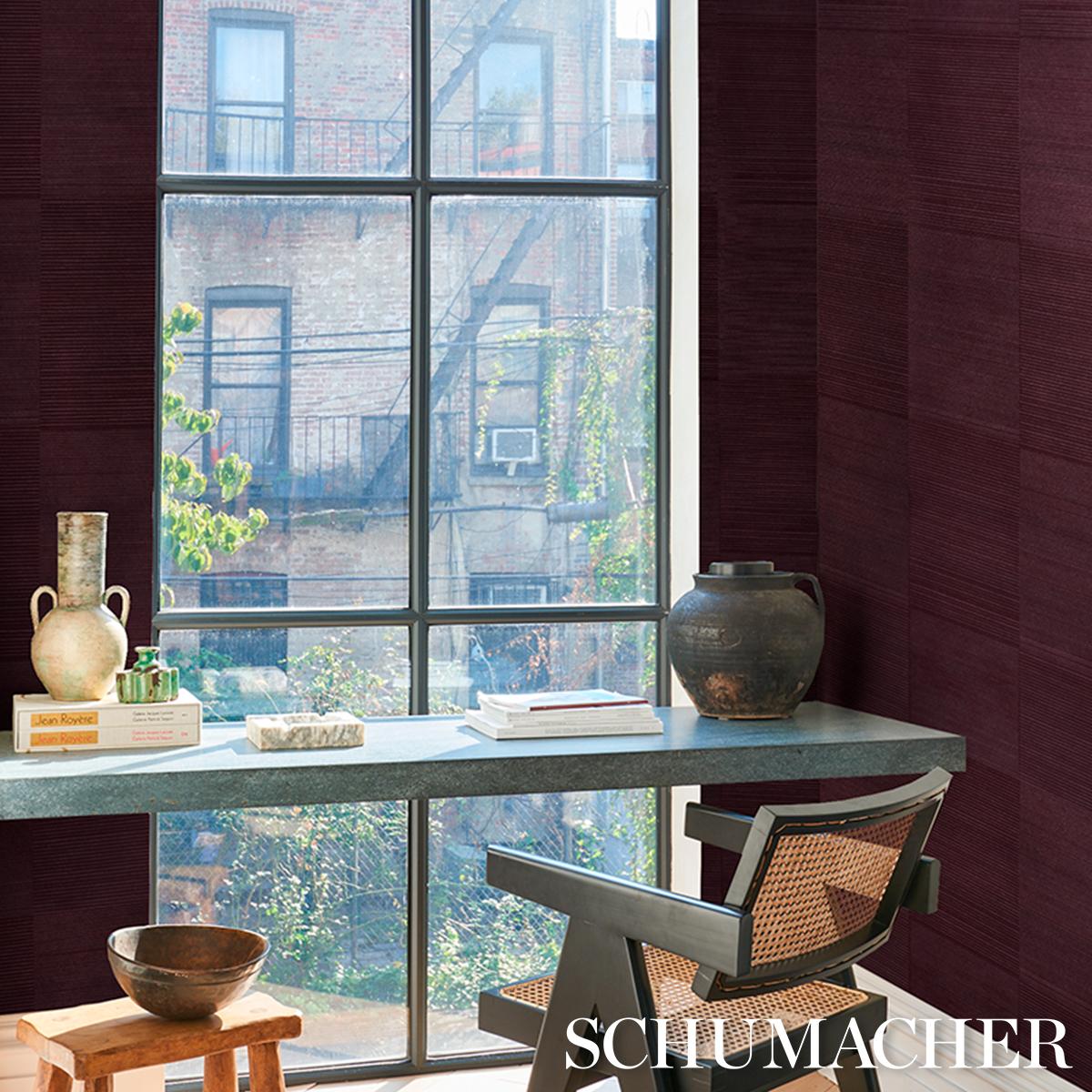Schumacher Quinton Offset Rib Wallcovering Oxblood Wallpaper