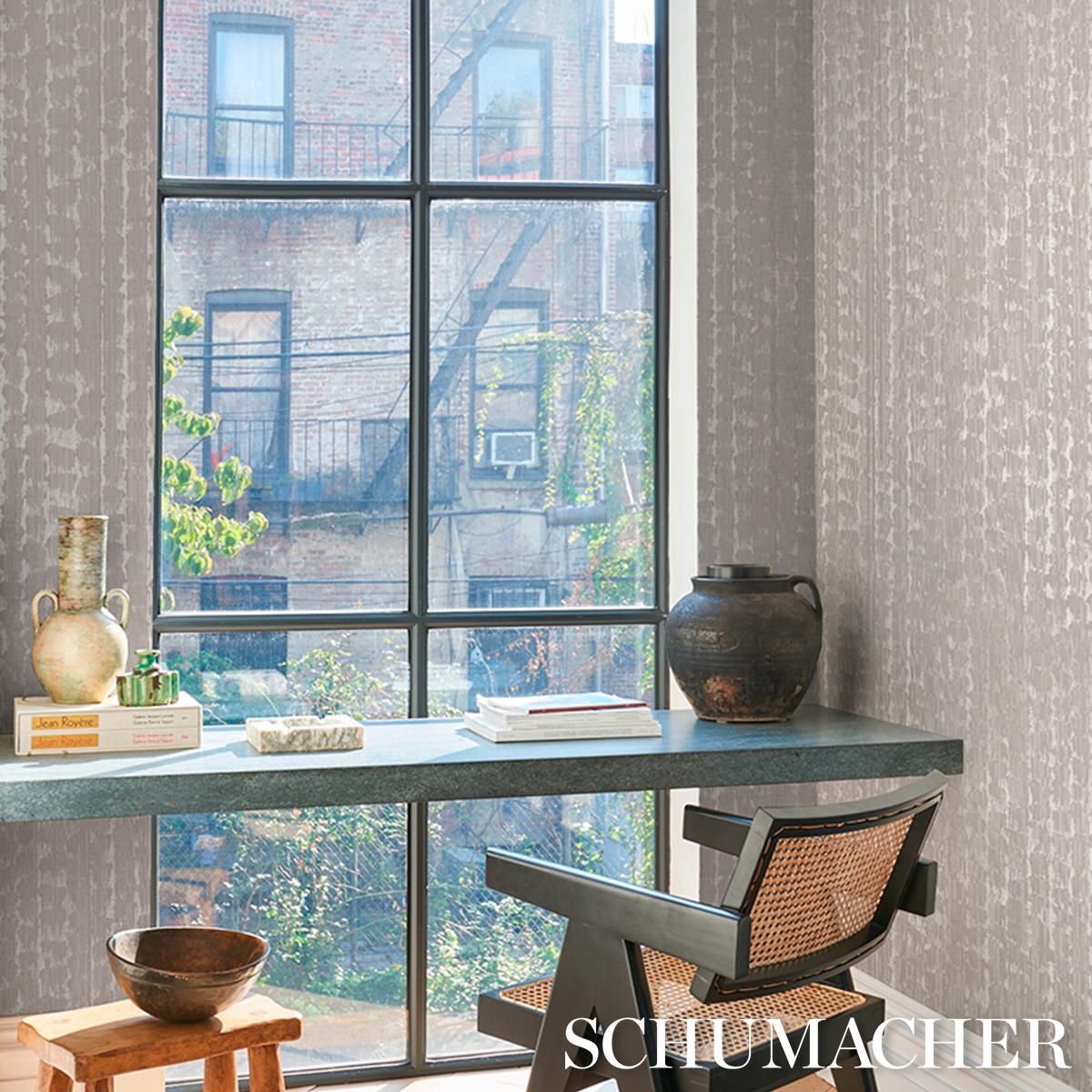 Schumacher Rune Pinstripe Wallcovering Silver Wallpaper