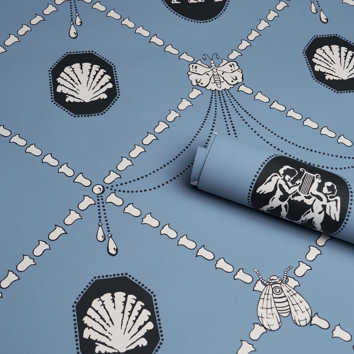 Schumacher X Backdrop Edith Blue Wallpaper