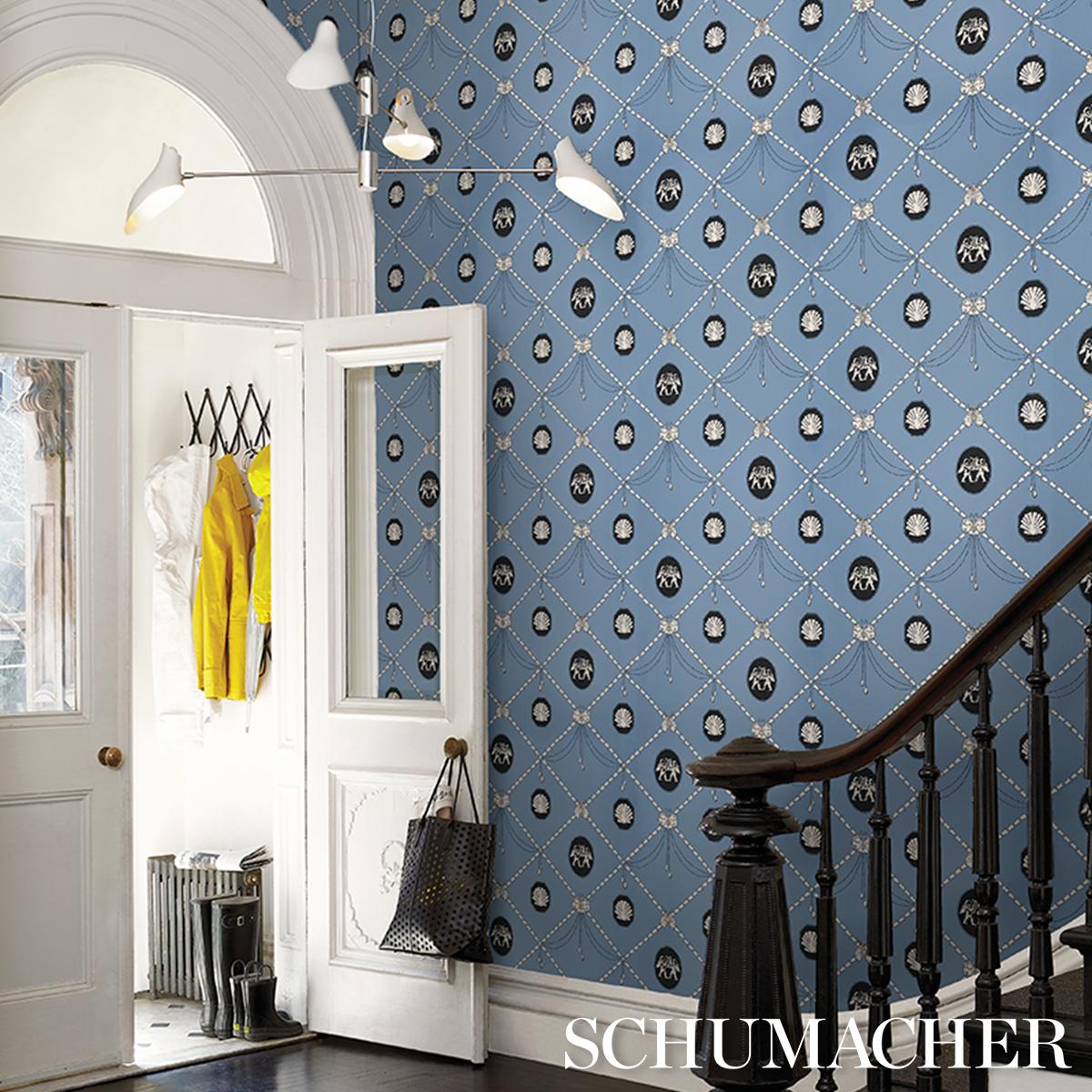 Schumacher X Backdrop Edith Blue Wallpaper