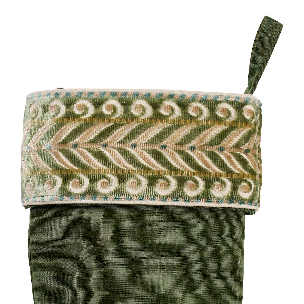 Schumacher Olive 8" x 24" Beau Cotton Linen Moire Stocking
