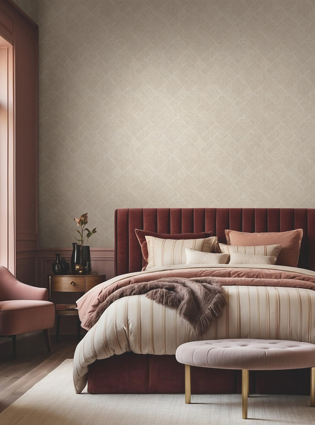 Antonina Vella Marquetry Beige Wallpaper