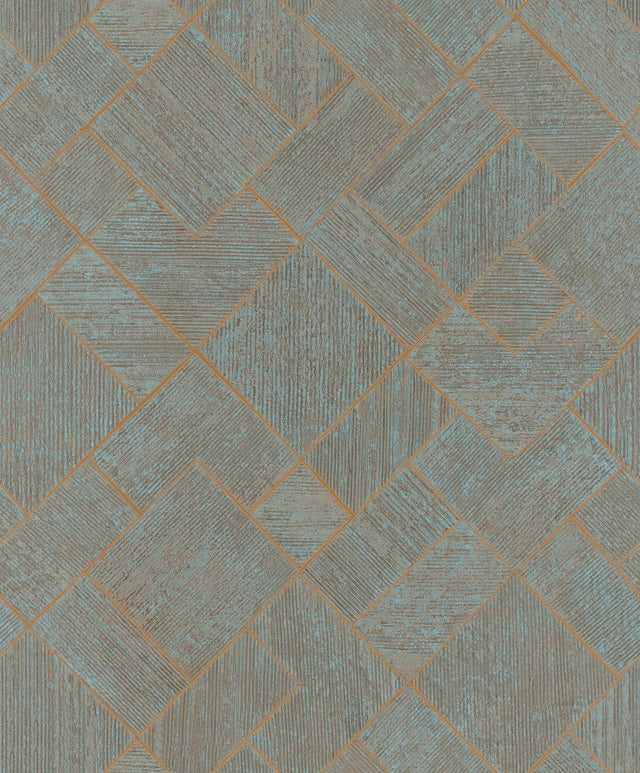 Antonina Vella Marquetry Teal Wallpaper