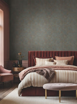 Antonina Vella Marquetry Teal Wallpaper