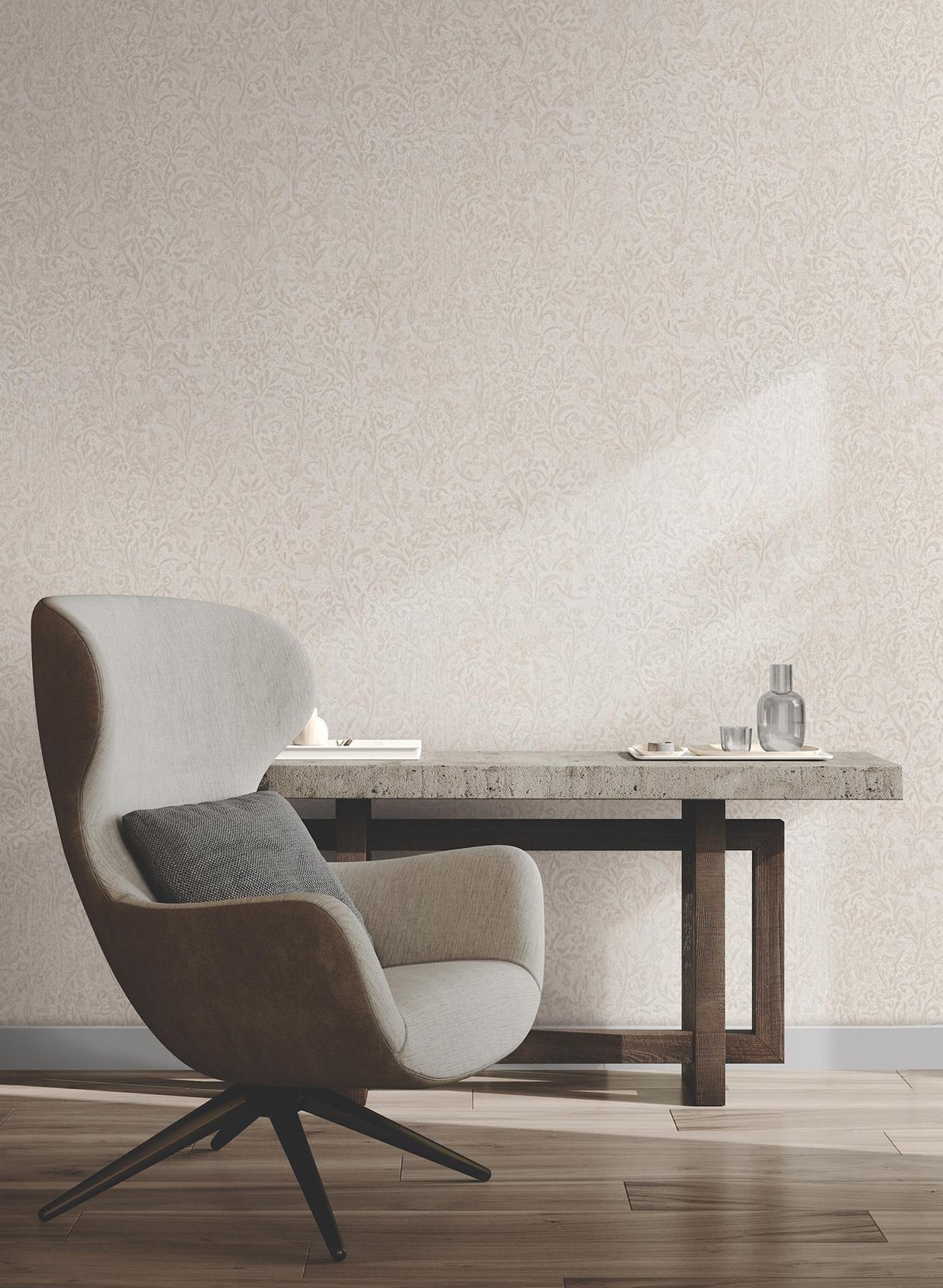 Antonina Vella Sculpted Floral Beige Wallpaper