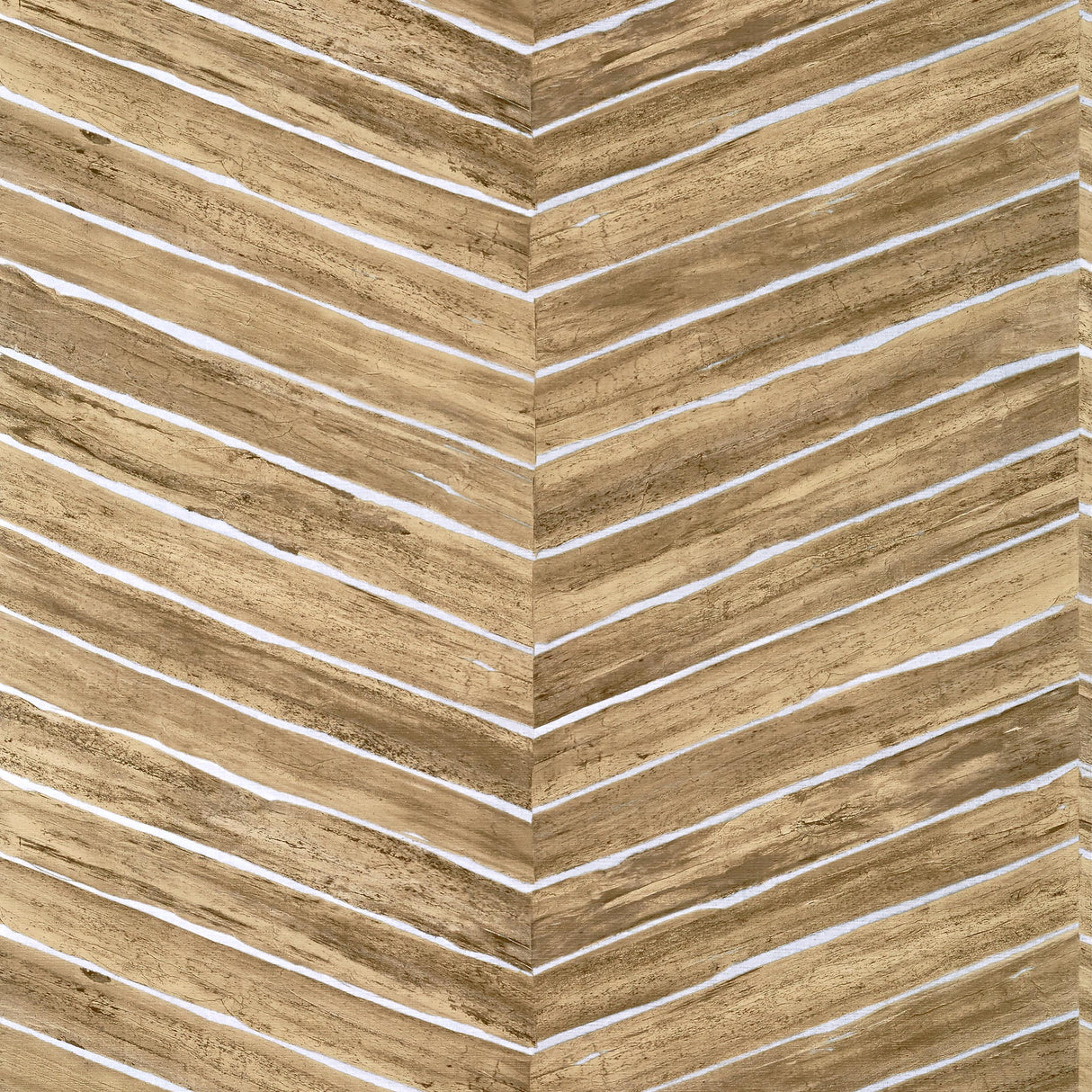 Thibaut Wood Herringbone Wide Width Natural On Metallic Silver Wallpaper
