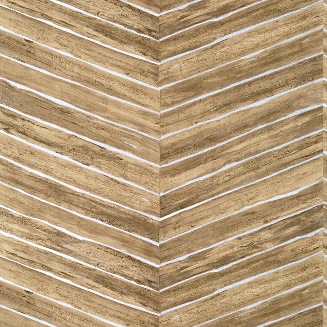 Thibaut Wood Herringbone Wide Width Natural On Metallic Silver Wallpaper