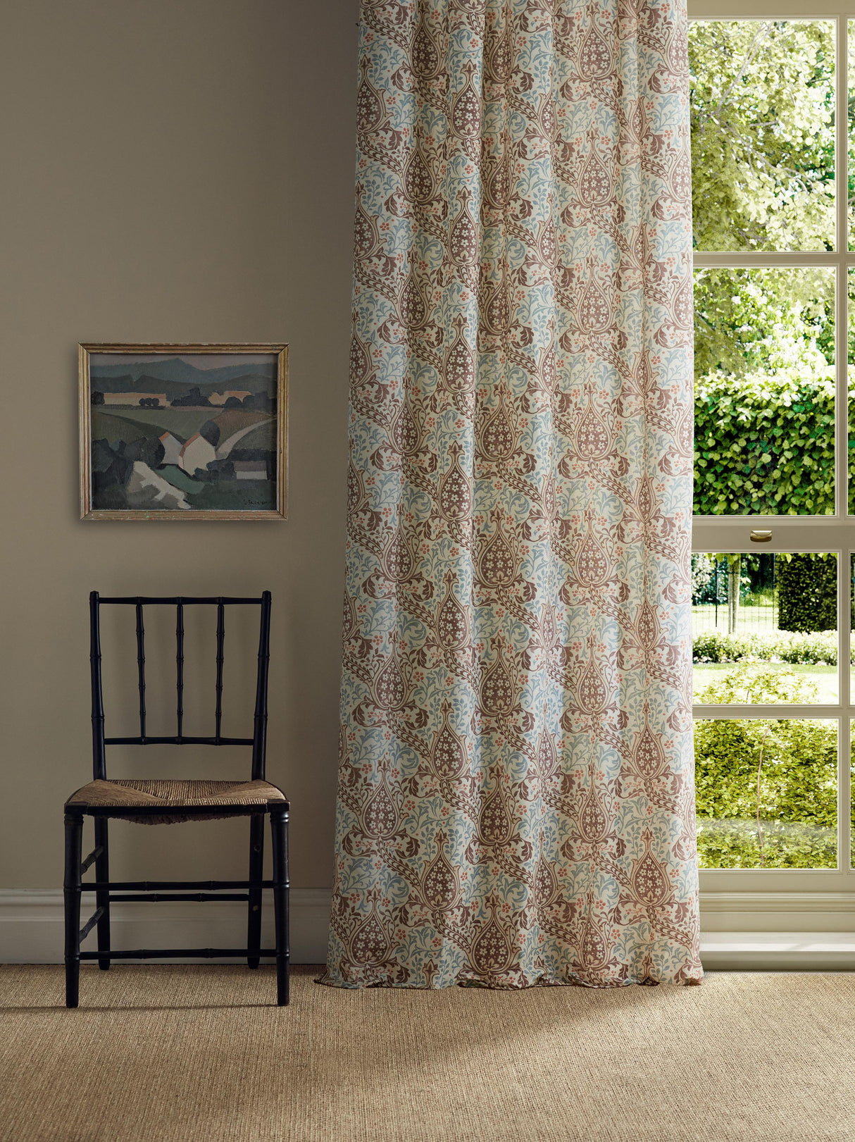 Morris & Co Persian Tulip Umber/Mineral Blue Fabric