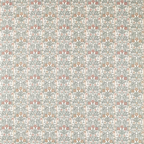 Morris & Co Oak & Blossom Umber/Mineral Blue Fabric