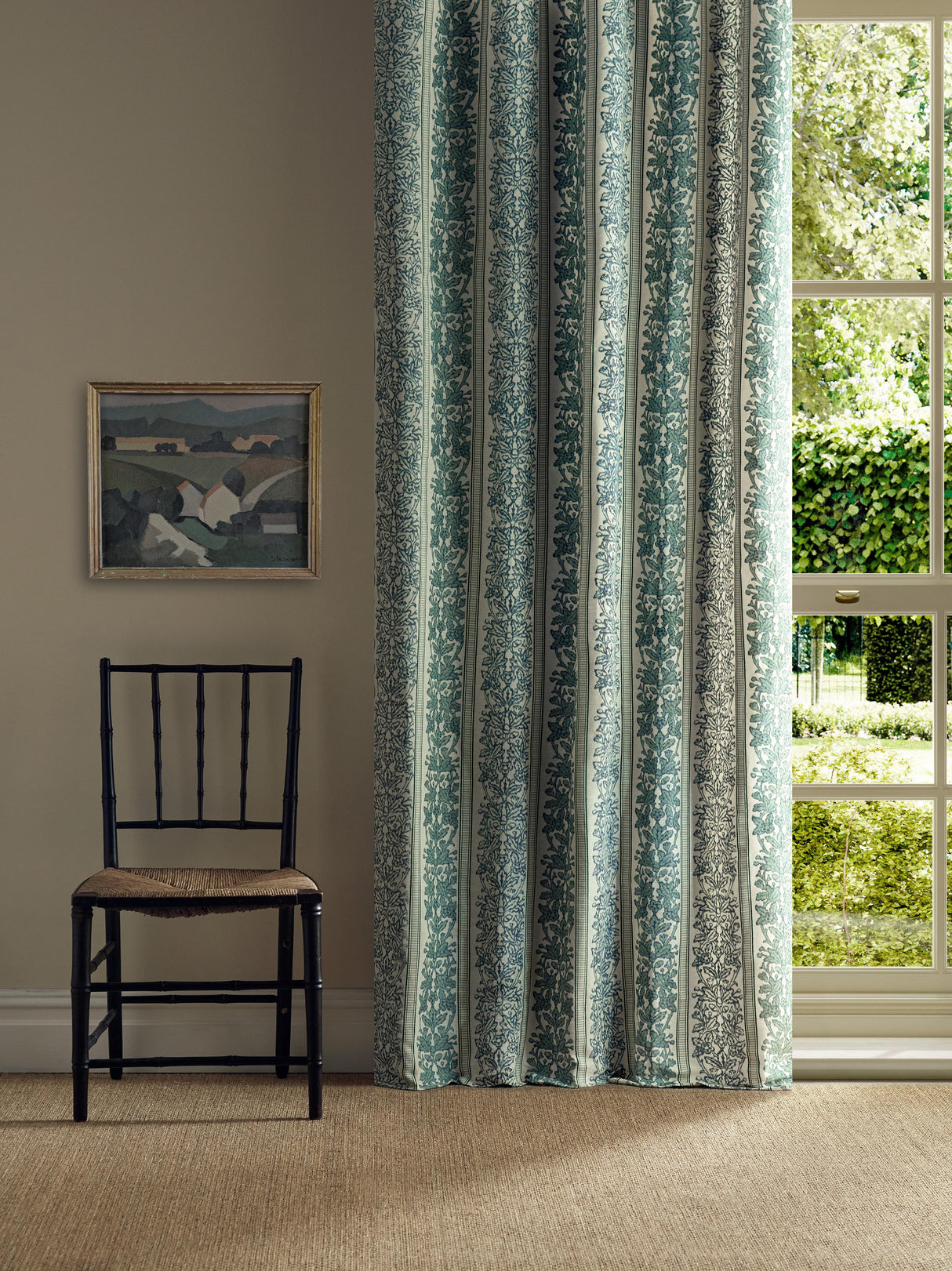 Morris & Co Oak & Blossom Weave Green/Indigo Fabric