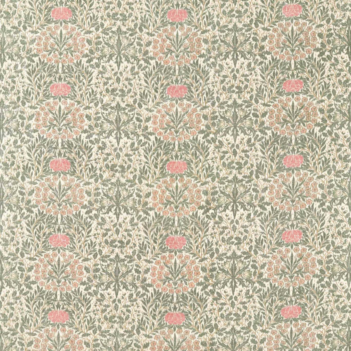 Morris & Co Daisy & Oak Warp Print Forest/Rose Fabric