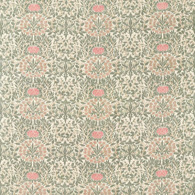 Morris & Co Daisy & Oak Warp Print Forest/Rose Fabric
