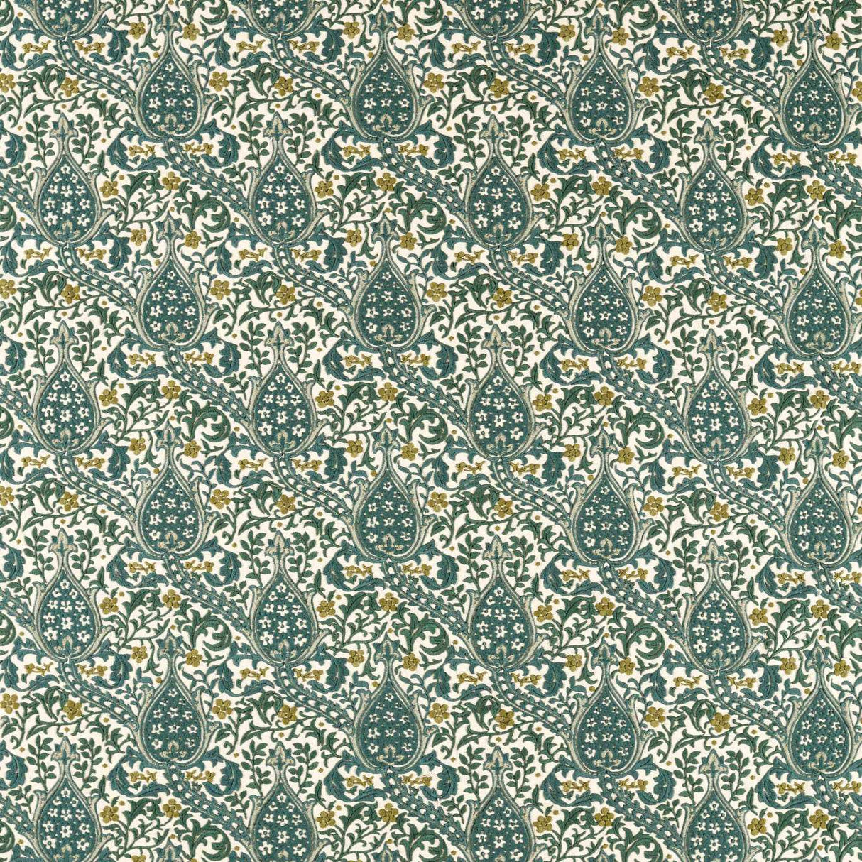 Morris & Co Persian Tulip Embroidery Evergreen Fabric