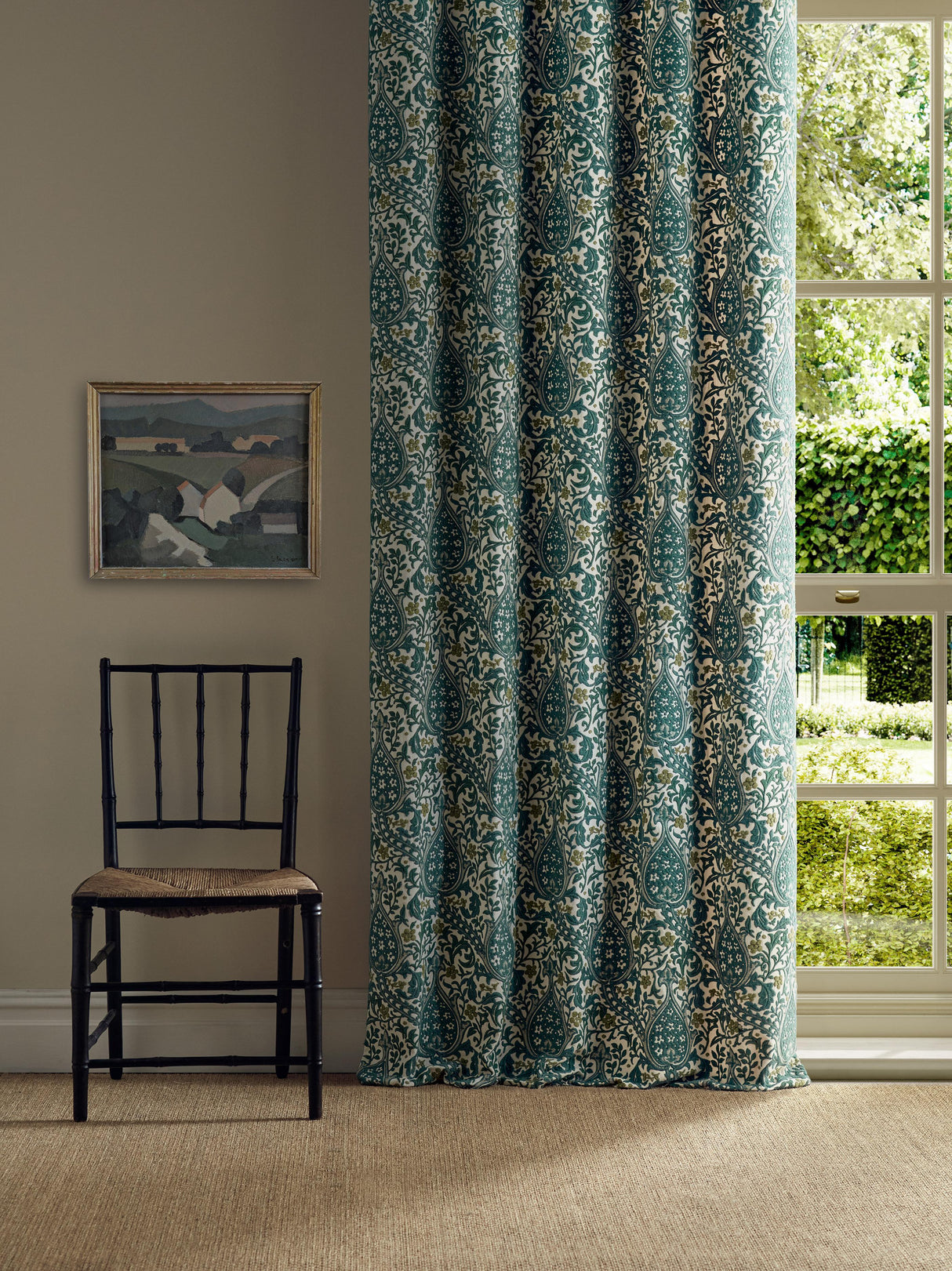 Morris & Co Persian Tulip Embroidery Evergreen Fabric