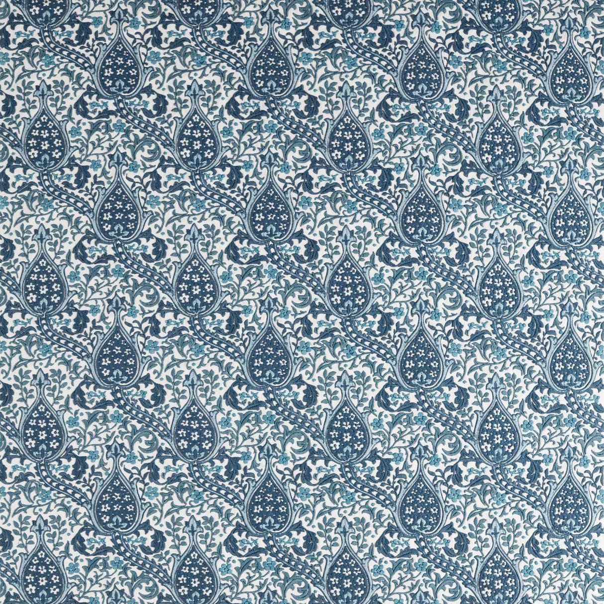 Morris & Co Persian Tulip Embroidery Indigo Fabric