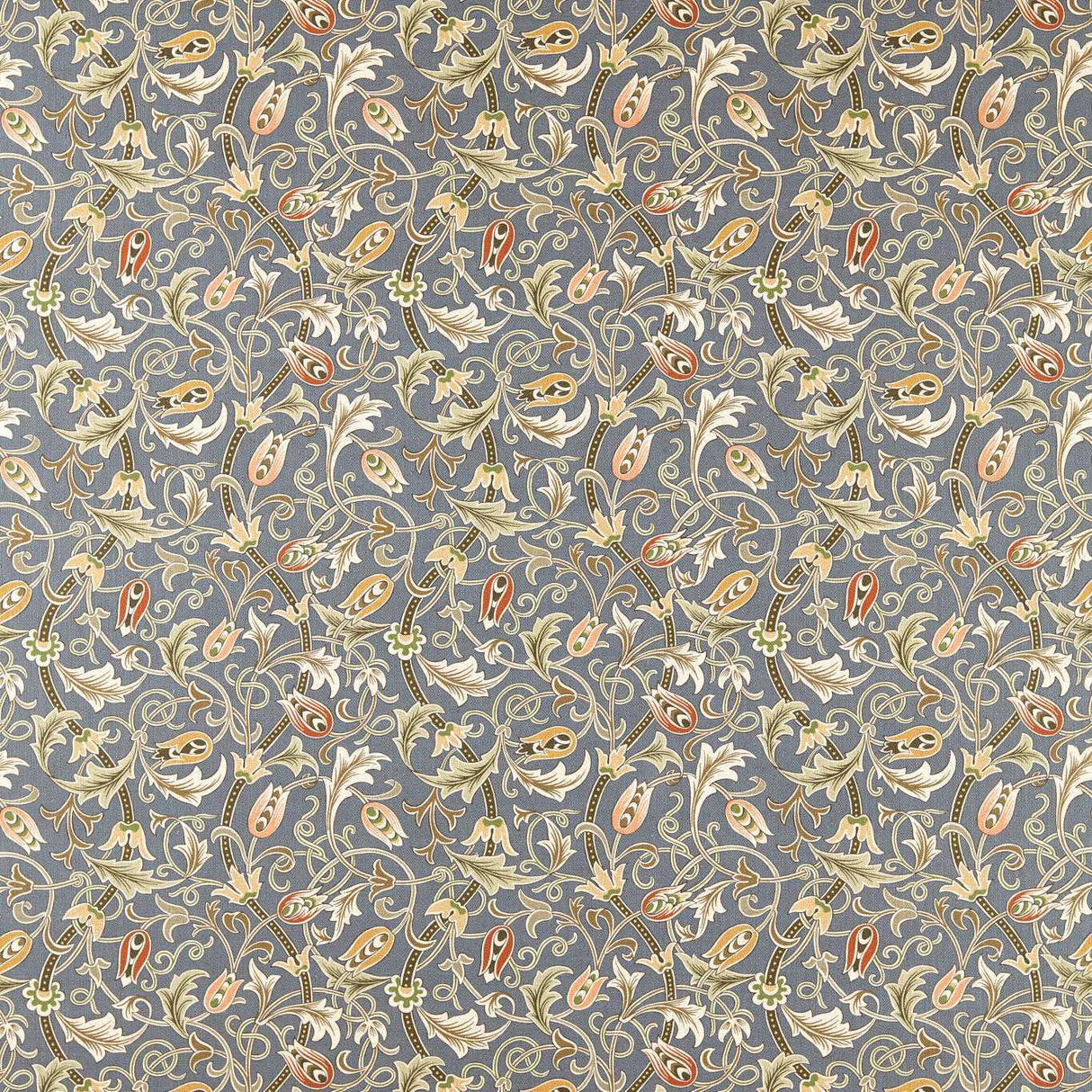 Morris & Co Scrolling Tulip Slate/Apricot Fabric