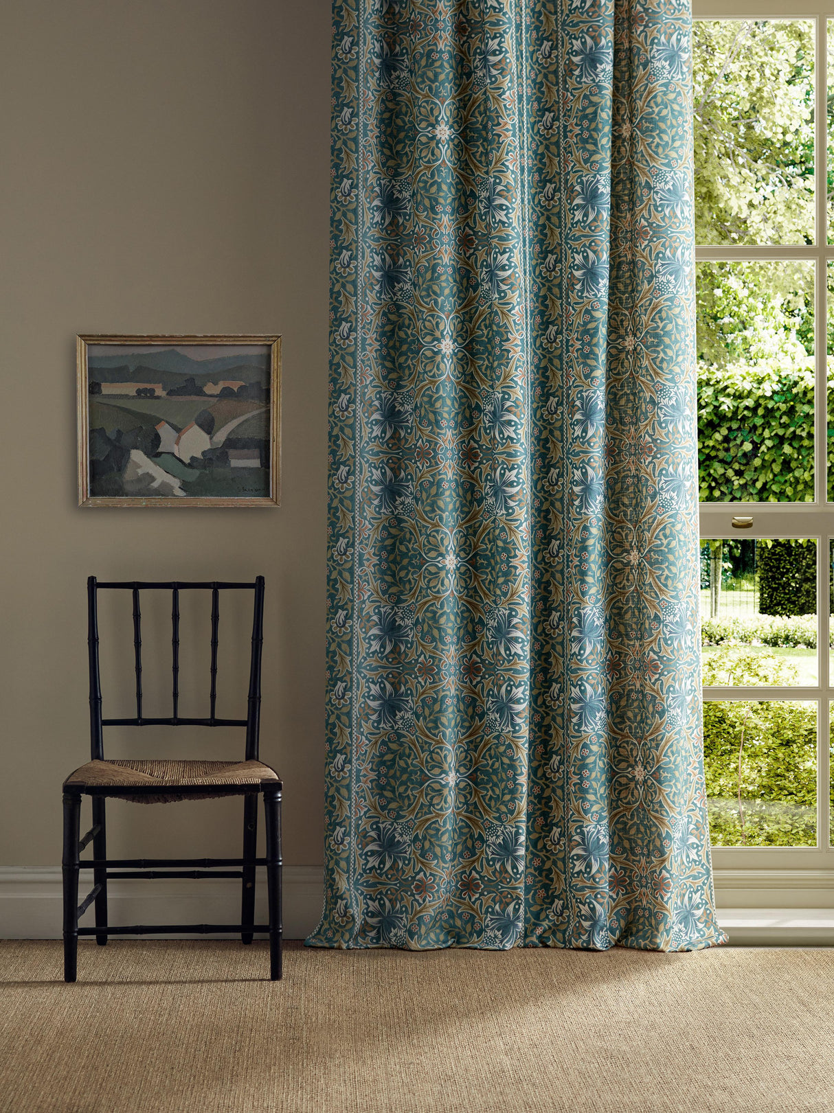 Morris & Co Walthamstow Teal/Ochre Fabric