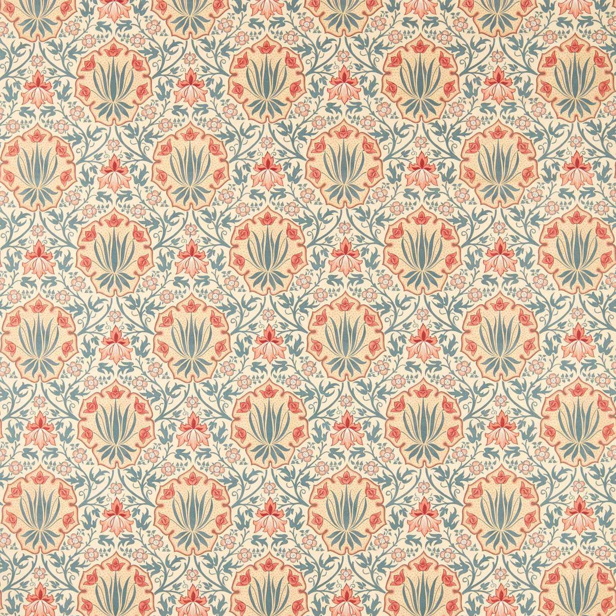 Morris & Co Iris & Rose Indigo/Crimson Fabric