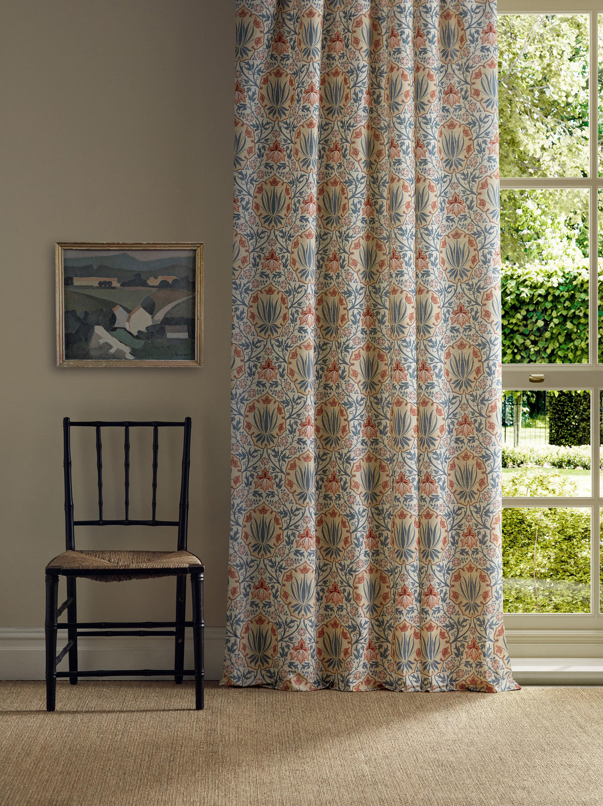 Morris & Co Iris & Rose Indigo/Crimson Fabric