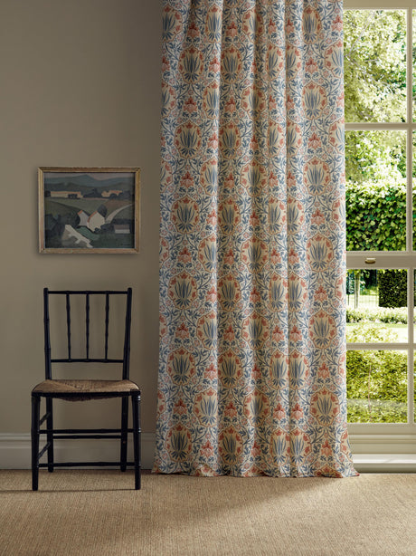 Morris & Co Iris & Rose Indigo/Crimson Fabric